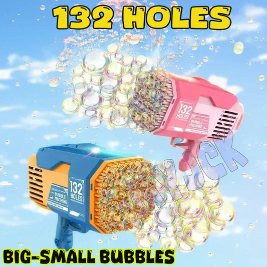 132 Holes Bubble Gun Rocket Bubbles Machine Gun Shape Automatic Bazooka Bubble Blower with Light Summer Toys for Children Gift